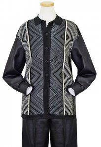 Silversilk Black / Grey / White Diamond Knitted Self Design 2 Pc Silk Blend Outfit # 2965