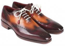 Paul Parkman ''097BY30" Bordeaux / Camel Genuine Leather Wingtip Shoes.