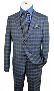 Carducci Navy Blue / Beige Plaid Super 150's Wool Slim Fit Suit 40043
