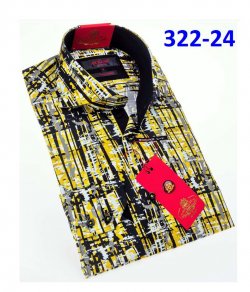 Axxess Yellow / Black Cotton Modern Fit Dress Shirt With Button Cuff 322-24.