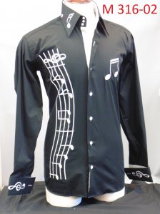 Axxess Black / White Music Embroidery Dress Shirt M 316-02