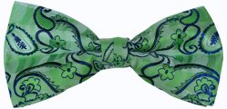 Classico Italiano Lime Green / Navy Blue Paisley Design 100% Silk Bow Tie / Hanky Set BT052