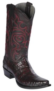 Los Altos Black Cherry Genuine Caiman Belly Wide Round Toe Cowboy Boots 948218