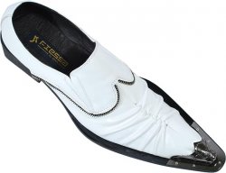 Fiesso White Pleated Leather Shoes With Zipper FI8609