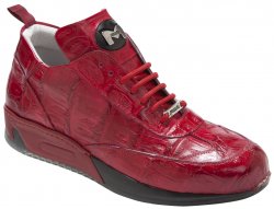 Mauri "Rosso" M755 Hand-Painted Burnished Red Genuine All Over Baby Crocodile Sneakers