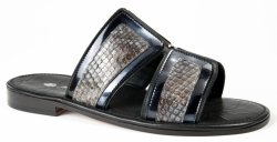 Mauri "5016" Black Genuine Soft Calf / Fabric / Grey Python Sandals.