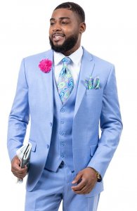 E. J. Samuel Sky Blue Vested Slim Fit Suit M18014.