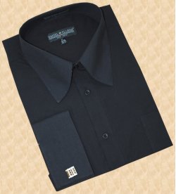 Daniel Ellissa Solid Black Cotton Blend Dress Shirt With French Cuffs DS3008