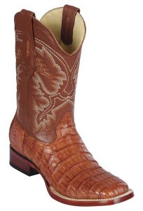 Los Altos Cognac Genuine Caiman Belly Leather Wide Square Toe Cowboy Boots 822A8203