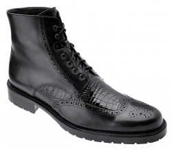 Belvedere "Vito" Black Genuine Alligator / Antique Italian Leather With Rubber Sole Boots G14