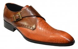 Duca Di Matiste 1110 Hand Painted Rust / Brown Genuine Italian Calfskin / Python Design Perforated Slip-On Monkstrap Shoes