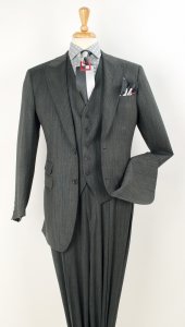 Apollo King Grey / Charcoal Micro Pinstripes Super 150's Wool Vested Wide Leg Suit ST-007