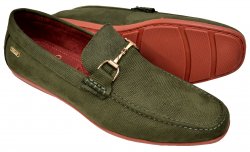 Tayno "Kral" Olive Green Pebbled Vegan Leather Bit Strap Driving Loafers