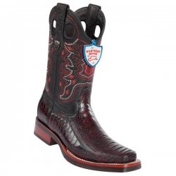 Wild West Black Cherry Genuine Ostrich Leg Rubber Sole Wide Square Toe Cowboy Boots 28190518