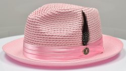 Bruno Capelo Light Pink Braided Straw Fedora Hat JU-902.