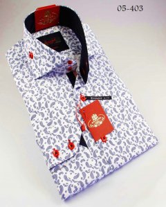 Axxess White / Blue Handpick Stitching 100% Cotton Dress Shirt 05-403