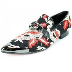 Fiesso Black / Multicolor Genuine Leather Embroidered Slip-On Metal Tip FI7253.