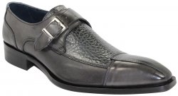 Duca Di Matiste "Cava" Dark Grey Genuine Calfskin Monk Strap Loafer Shoes.