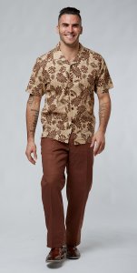 Silversilk Camel / Brown Linen Blend Burnout Short Sleeve Outfit 8602