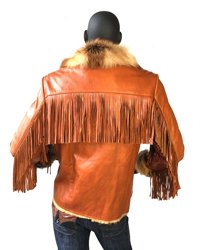 G-Gator Cognac Leather Jacket With Fringes And Rabbit Lining - Back view