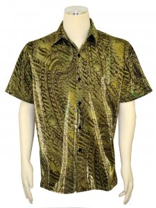 Pronti Olive Green / Gold Lurex Jungle Design Microfiber Short Sleeve Shirt S6115