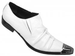 Fiesso White Pleated Pointed Toe Metal Tip Leather Shoes FI6207