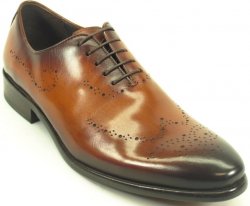Carrucci Cognac Genuine Leather Whole Cut Oxford with Medallions Shoes KS886-731.