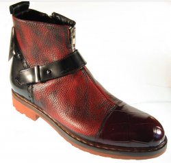 Mauri Wine / Red/ Black Genuine Body Alligator Pebble Grain calf Boots.