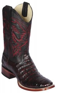 Los Altos Black Cherry Genuine Caiman Belly Leather Wide Square Toe Cowboy Boots 8228218