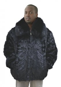 Winter Fur Black Genuine Pieces Mink Jacket With Fox Collar M03R01BK.