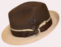 Bruno Capelo Brown / Cream Braided Fedora Straw Hat BC-622