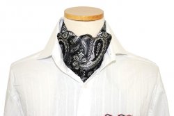 Steven Land Black/White Paisley Design 100% Knitted Woven Silk Ascot/Hanky Set