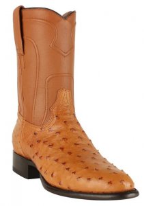 Los Altos Honey Genuine Ostrich Round Roper Toe Cowboy Boots 690351