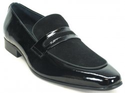 Carrucci Black Genuine Patent Leather / Suede Loafer Shoes KS1377-12SC.