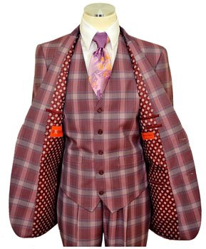 Pink plaid wool coat with tie and jacket