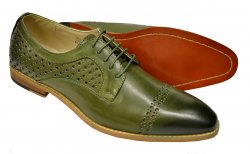 Antonio Cerrelli Olive Green Perforated Cap Toe Vegan Leather Derby Shoes 6812