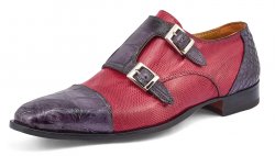 Mauri "Madison" Charcoal Gray & Ruby Red Genuine Alligator / Karung Monk-Straps Loafer Shoes 4560/2.