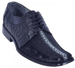Los Altos Black Genuine Stingray Rowstone / Ostrich Shoes ZV051105