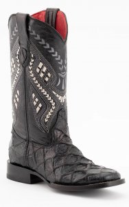 Ferrini Ladies "Bronco" Black Pirarucu Print Leather Square Toe Cowgirl Boots 93393-04