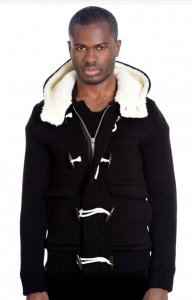 LCR Black / Beige Modern Fit Wool Blend Sherpa Lined Hooded Cardigan Sweater 6550