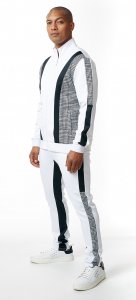 Stacy Adams White / Black Houndstooth Cotton Blend Modern Fit Tracksuit Outfit 1549