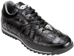 Belvedere "Ferro" Black Genuine Caiman Crocodile / Calf Sneakers With Eyes.
