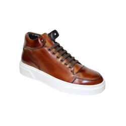 Duca Di Matiste "Balzano" Cognac Genuine Calfskin Leather High-Top Sneakers.