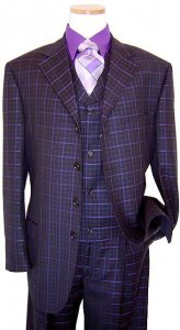Extrema by Zanetti Black/Purple Window Super 140s Wool Suit/Vest