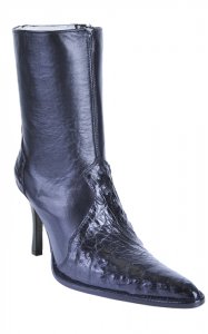 Los Altos Ladies Black Genuine Hornback Crocodile Short Top Boots With Zipper 361805