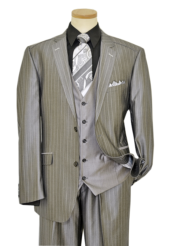 Tayion Collection Medium Grey With White Pinstripes Design With ...