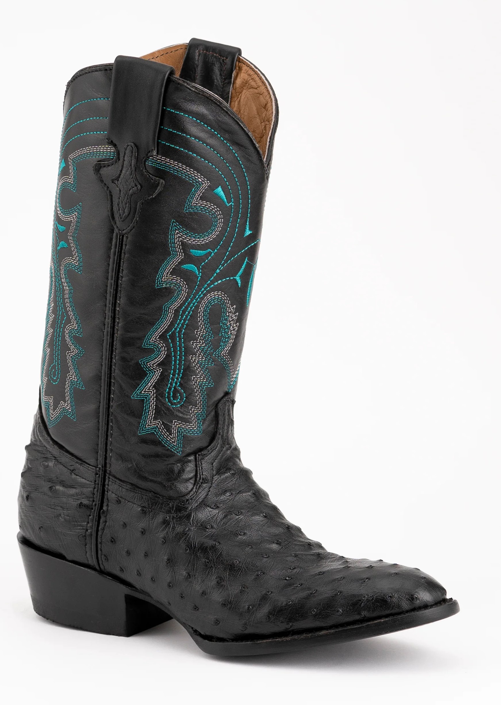 Ferrini "Colt" Black Tabac Genuine Full Quill Ostrich Round Toe Cowboy Boots 10111-04