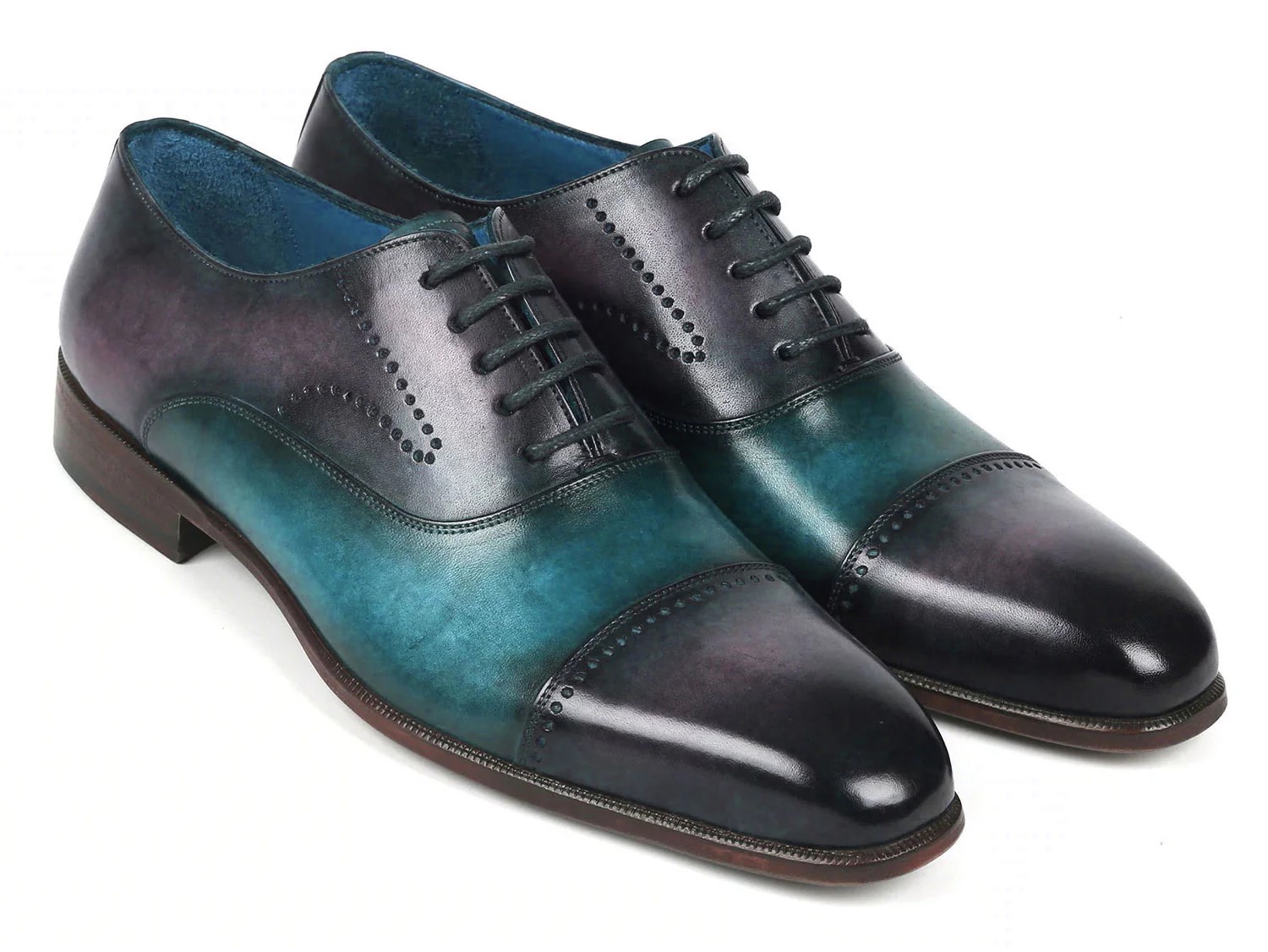 Paul Parkman Purple / Turquoise Genuine Leather Men's Cap Toe Oxford Dress Shoes 314-PRPTRQ