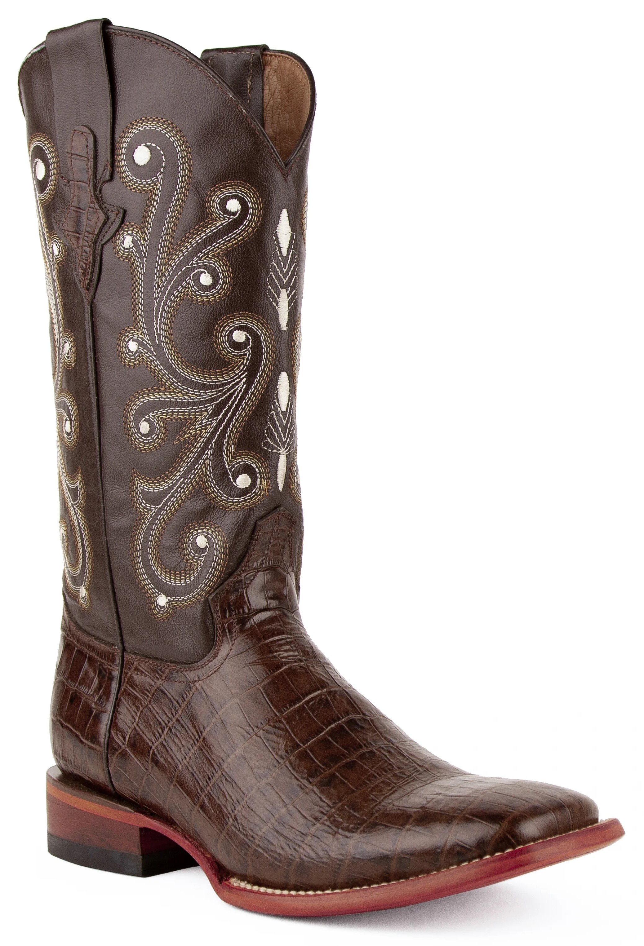 Ferrini "Mustang" Chocolate Alligator Print Leather Square Toe Cowboy Boots 40793-09
