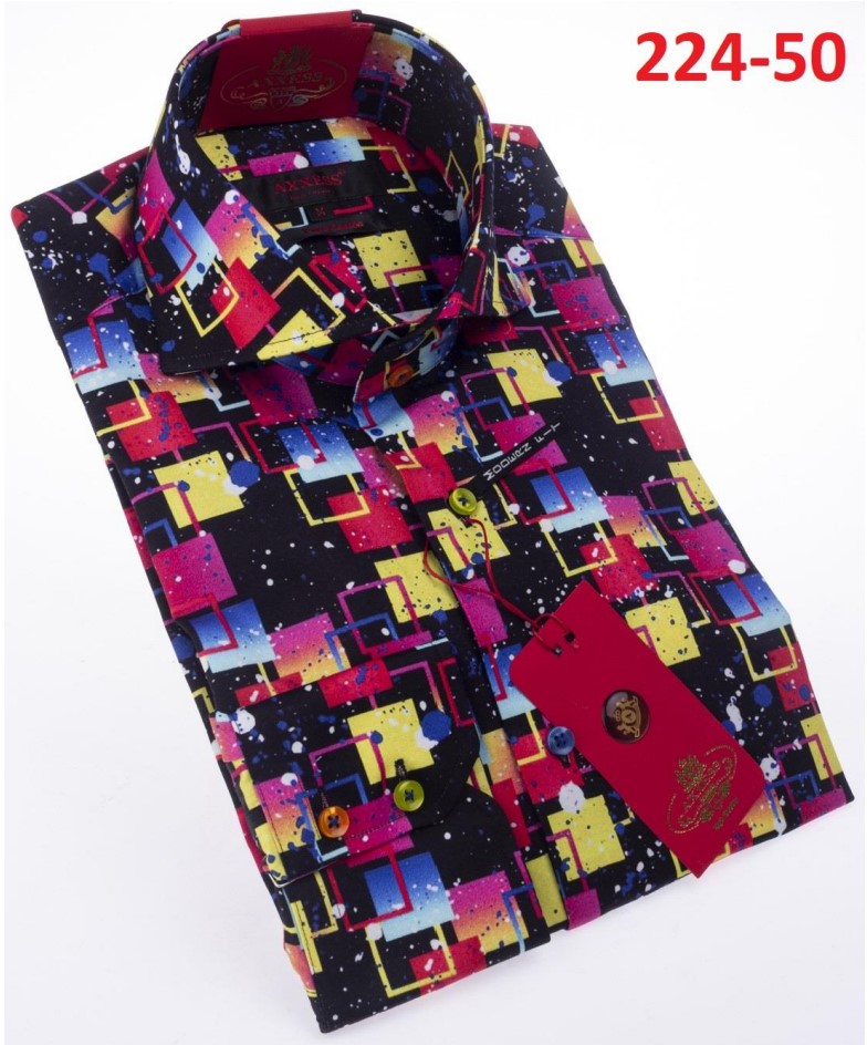 Axxess Multicolor Cotton Modern Fit Dress Shirt With Button Cuff 224-50.